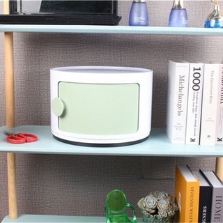 미니서랍장 2단플라스틱 원형 사물함 침실가구 서랍장 멀티 수납장, 흰색 몸 녹색 문 (손잡이), 3 층
