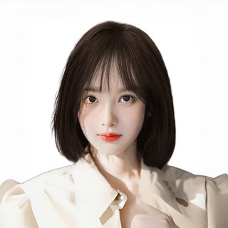 GBKING 수제 보브컷 통가발 단발머리 인모100% 항암가발 전체가발, 1개, 브라운 28cm