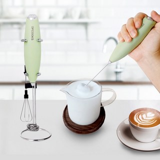 오브쿡스 미니 전동 라떼 우유거품기 휘핑기 4P 세트, 올리브그린