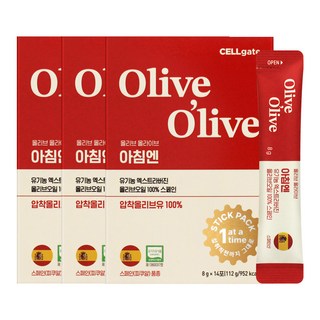 올리브 올라이브 아침엔 유기농 엑스트라버진 올리브오일 8gX14포X3개 100% 스페인 압착올리브유, 112g, 3개