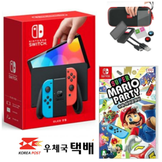 닌텐도 스위치 OLED 정품 본체 + 악세서리 패키지/ED, 닌텐도OLED 네온블루+슈퍼마리오 파티+9종키트