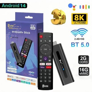 안드로이드 스마트 TV 티비 스틱 블루투스 리모컨 네트워크 미디어 플레이어용 TV 박스 미니 스틱 HDR 셋톱 8K 비디오 와이파이 2.4 5G 스트리밍 14 TV98, 1개, 2) 2G 16G