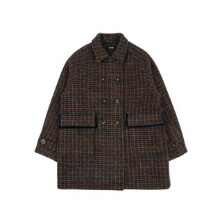 블루테일 체크 패턴 브라운 롱 코트