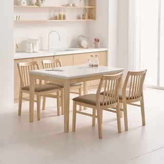 라로퍼니처 디어 1200 천연 대리석 4인용 식탁 세트 원목 테이블, 식탁+의자4