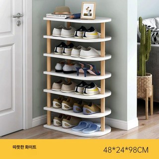 신발보관대 현관 미니 2단 신발장 선반, 1개, 32.슈퍼 와이드 6단 12켤레 수납 가능 따뜻한 화이