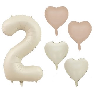 파파 파티 크림 하트 대형 숫자 기념일 생일 풍선 세트, 1세트, 크림 2 + 하트4p