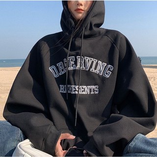 여성 오버핏 레터링 후드 맨투맨