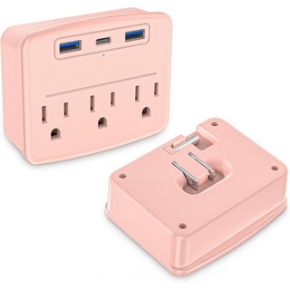 2 PC 크루즈 파워 스트립 접이식 서지 보호기USB C 콘센트 포함 3.4A 총 멀티 플러그 벽 소켓 필수 여행용 액세서리 필수품 가정 일본 해당, 2PC Pink