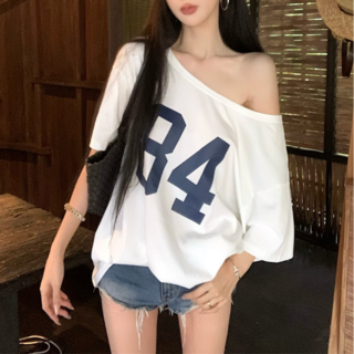 로엘라 여성 루즈핏 반팔티셔츠 오프숄더티