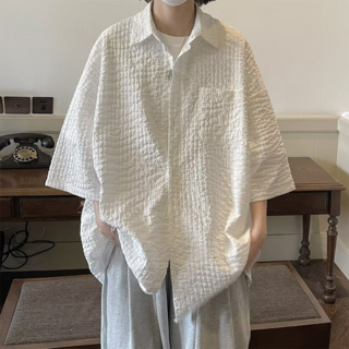 남성 빈티지 반팔 체크 셔츠 여름 오버핏 자켓