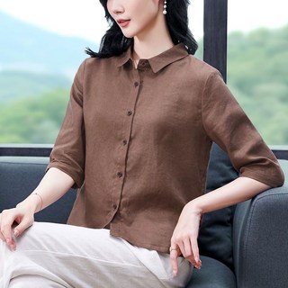 여성 면 마 티셔츠 봄여름 캐주얼 칠부소매 린넨 빅사이즈 티셔츠 루즈핏 슬림핏 면마 블라우스 셔츠 상의 SJS