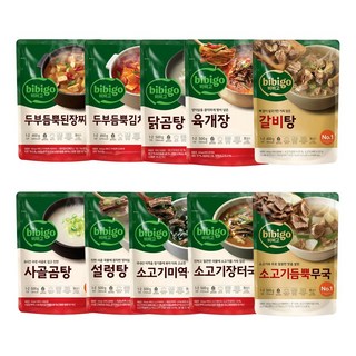 [꾸리미] 비비고 국 탕 찌개 10종(무국+소고기장터+미역국+김치찌개+된장찌개+닭곰탕+육개장+설렁탕+사골곰탕+갈비탕)+꾸리미 물티슈, 400g, 10개