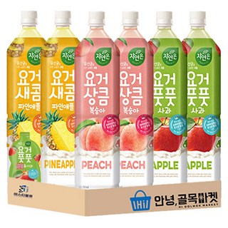 [안녕골목마켓] 자연은 1.5L 요거풋풋 음료 3종 세트 ( 복숭아2 파인애플2 사과2 ) + 요거풋풋 젤로, 6개, 1500ml