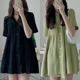 에쥬아 핀턱 셔츠원피스 반팔 브이넥 루즈핏 미니원피스 빅사이즈 데일리룩 하객룩
