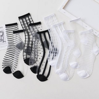 다이나토리 블랙 화이트 시스루 중목 양말 5켤레