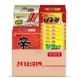 [천지라면] 참깨세트 인기봉지라면 4종 20개입 (짜파게티5 참깨라면5 너구리5 신라면5) 라면스프 1세트