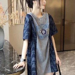 엔티랄라 여름 여성 원피스 오버사이즈 하프 기장 A라인 스커트 반팔 플라워 디자인 허리 스트링 서양풍의 폴리 원단 루즈한 보기 좋은 편안한 트렌드 스타일 스타일리시한 고급의