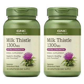 GNC 밀크 씨슬 1300mg 엑스트라 스트렝스 캐플렛, 120정, 2개 밀크시슬