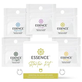 HONÉ Essence 비강 디퓨저 맞춤형 블렌드 번들 - 에너지 면역 스트레스 및 알레르기 완화를 위한 에센셜 오일 실리콘 노즈 링 - 일상적인 건강 및 휴식을 위한 웨, Starter Kit (Lemon, Peppermint, 1개
