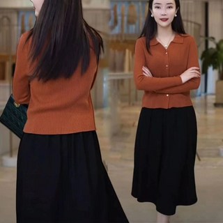 가을겨울 따뜻한 니트 스웨터 플레어 미디스커트 정장 상하세트 30대 40대 50대 오피스룩