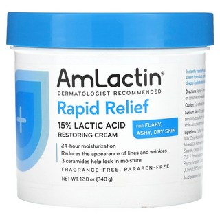 AmLactin 암락틴 Rapid Relief 15% 젖산 리스토어링 크림 무향료 340g, 1개