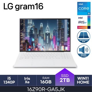 LG전자 그램16 16Z90R-GA5JK, WIN11 Home, 16GB, 2TB, 화이트