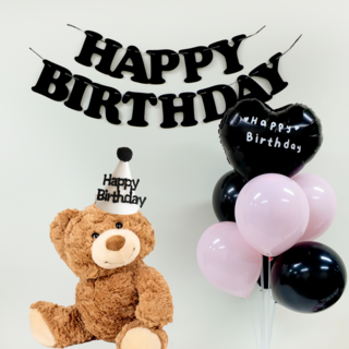 파티룰루 블랙핑크 숫자풍선 리본 대형 생일, 1개, 해피버스데이 가랜드 세트