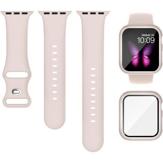 워치스트랩 밴드 워치케이스 스포츠 실리콘 및 케이스와 호환되는 Apple Watch 38mm 40mm 41mm 44mm 45mm 46mm 방수 스트랩 화면 보호기 iWatch, Sand Pink