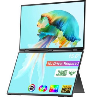 듀얼모니터암 거치대 높이조절 접이식 휴대용 HDMI 스탠드 CDisplay 노트북 화면 확장기 스택 듀얼 모니터 PC 윈도우 맥용 트리플 포함 15.6 인치, Black, 미국 플러그