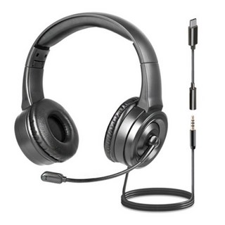 COSY 접이식 4극 헤드셋 블랙 (USB-C 젠더) PC 노트북 태블릿 헤드폰마이크, Black, HS2190