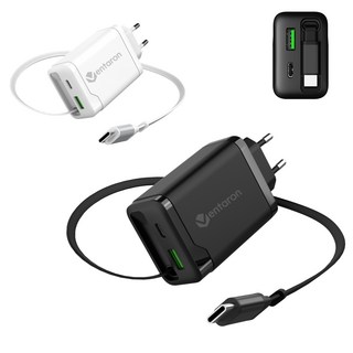 벤타론 GaN 65W C타입 케이블 일체형 내장형 초고속 2포트 멀티충전기