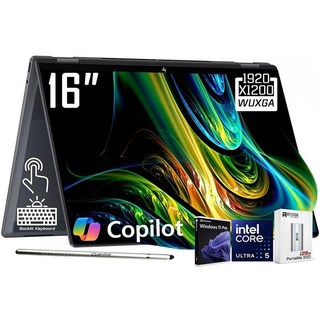 HP OmniBook X Flip 2-in-1 Copilot+ AI PC 노트북 16인치 2K 터치스크린 인텔 코어 울트라 5 226V(Ultra 7 155U) 16GB, 16GB | 1TB SSD, Win11 PRO
