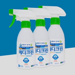 메디크린 300ml 미국 FDA 등록 옷에 뿌리는 휴대용 살균소독제 무알콜 이산화염소수 살균 소독 스프레이, 3개