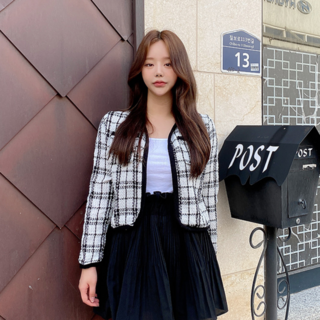 VANANA2 국내생산 여성 더블 체크 크롭 숏 트위드 자켓 2color