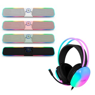 지클릭커 슈퍼히어로 G-SHOT GBS10 RGB 블루투스 사운드바 + 오로라 RGB 게이밍 헤드셋 세트, GBS10 그린 사운드바, 오로라 RGB 게이밍 헤드셋 블랙 세트