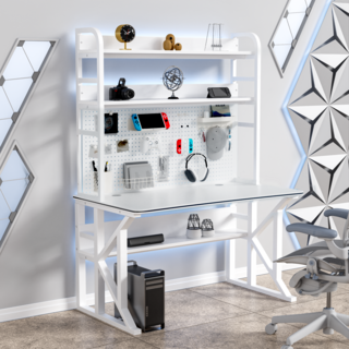 CProsis 게이밍 컴퓨터 책상 사무실책상 책장 책상 타공판 다용도 타공판 확장형 수납 부품 8가지 풀세트 화이트 블랙 1000/1200/1400/1600*600, 흰색-타공판-부속품 풀세트