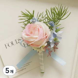 봄부쿠 프리미엄 꽃사지 브로치 부토니에 양복 행사용 조화 꽃 코사지, 5개, 장미C