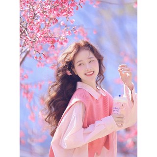 POMTOR 작은 향기 니트 베스트 핑크 셔츠 발랄한 디자인과 연령감소 신상품
