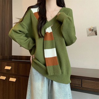 삼제태전가을 여성 상의 브이넥 긴팔 루즈핏 빅사이즈 디자인 니트 탑
