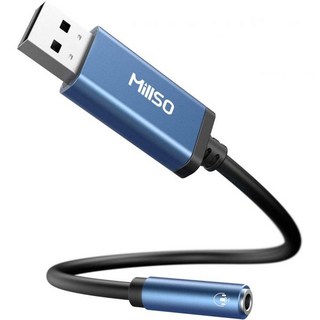 MillSO USB 3.5mm 오디오 잭 어댑터 사파이어 블루 TRRS AUX 외장 스테레오 사운드 카드 헤드폰 스피커 PS4 PS5 PC 노트북 데스크톱 1피트, 1 Feet