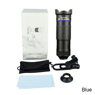 텔레코프 줌 매크로 어안 와이드 엔젤 렌즈 휴대폰 카메라 아이폰 샤오미 화웨이용 36X 4in 1, 1개, Blue