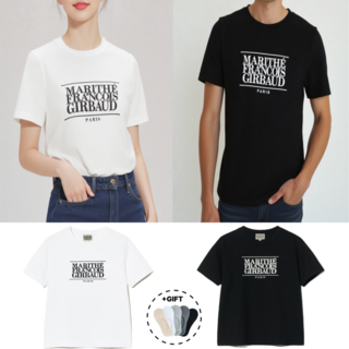 [백화점정품]마리떼 프랑소와 저버 클래식로고 반팔 티셔츠 남녀공용 브랜드 시원한 여름 반팔 흰색 검정 남성 여성 라운드 면티 기본 교복반팔티 20대 커플룩 커플선물 화이트 블랙