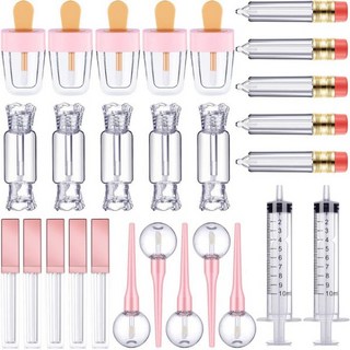 향수 화장품 공병 스프레이 용기 립글로스 튜브 도구 세트 연필 아이스크림 롤리팝 캔디 모양 빈 DIY 메이크업용 플라스틱 주사기 30 개, 공간, 30개, 공간