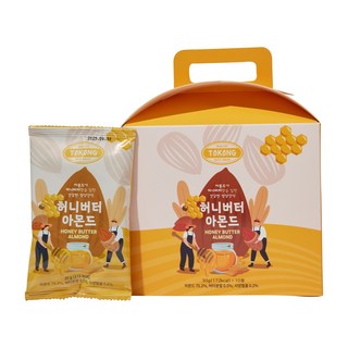 [TOKONG] 허니버터아몬드 30g x 10봉/세트 프리미엄 시즈닝견과 달콤하고 건강한 맛 간편한 개별포장/깜찍한 미니선물세트, 1세트