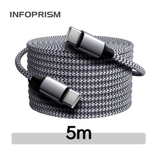 INFOPRISM / USB Type C to C타입 고속 충전 데이터 케이블 패브릭 롱케이블 긴케이블, 그레이, 5m, 1개