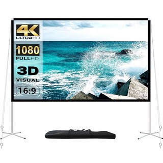 프로젝터 스크린 야외 120인치 휴대용 프로젝터 스크린 접이식 16:9 HD 4K 영화 프로젝션 스크린 스탠드 다리 및 휴대용 가방 포함 실내 실외 프로젝터 스크린 뒷마당, 100 Inch