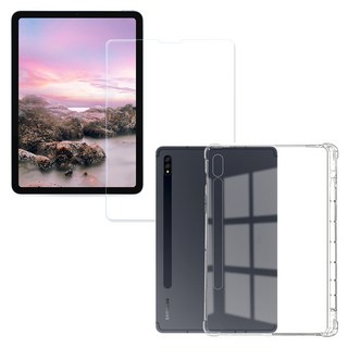 갤럭시탭S9/S9FE/S9+/S9FE+/S9U 투명 TPU 케이스 + 보호필름, (펜슬 수납 범퍼)+(강화유리), 1개