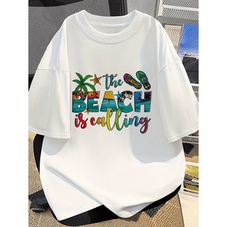 남성용 'The Beach Calls' 그래픽 티셔츠 - 100% 코튼 캐주얼 반팔 생동감 넘치는 해변 테마 프린트 일반 핏 재미있는 프린트 상의 부드러운 원단 셔츠