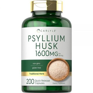 Carlyle 사이륨 허스크 캡슐 1600mg | 200정 고효능 섬유 보충제, GMO 및 글루텐 프리 차전자피