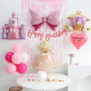 이벤트홀릭 공주 풍선 생일파티용품세트 핑크 성 캐슬 마차, 1개, 숫자풍선 미포함